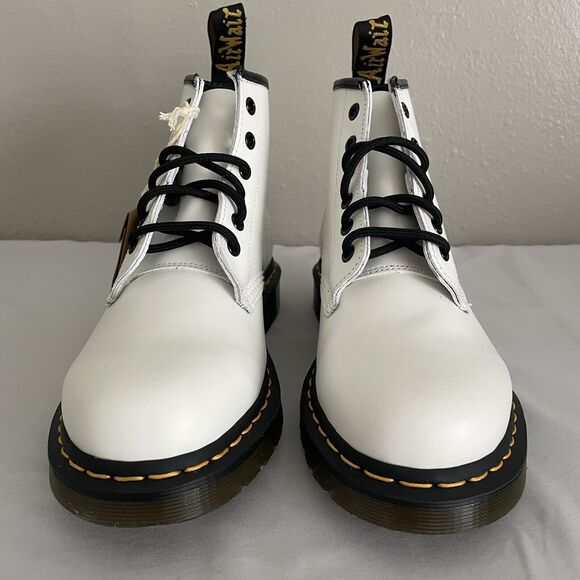 Dr. Martens 101 Yellow Stitch White Smooth Leather Ankle Boots Women’s 8 Men’s 7 - Picture 4 of 12